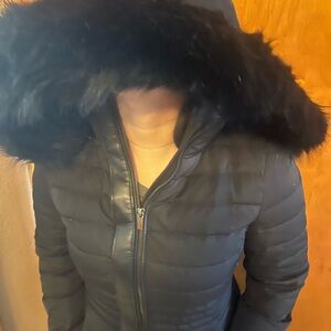 Zara Quilted Black Puffer with Plush Hood